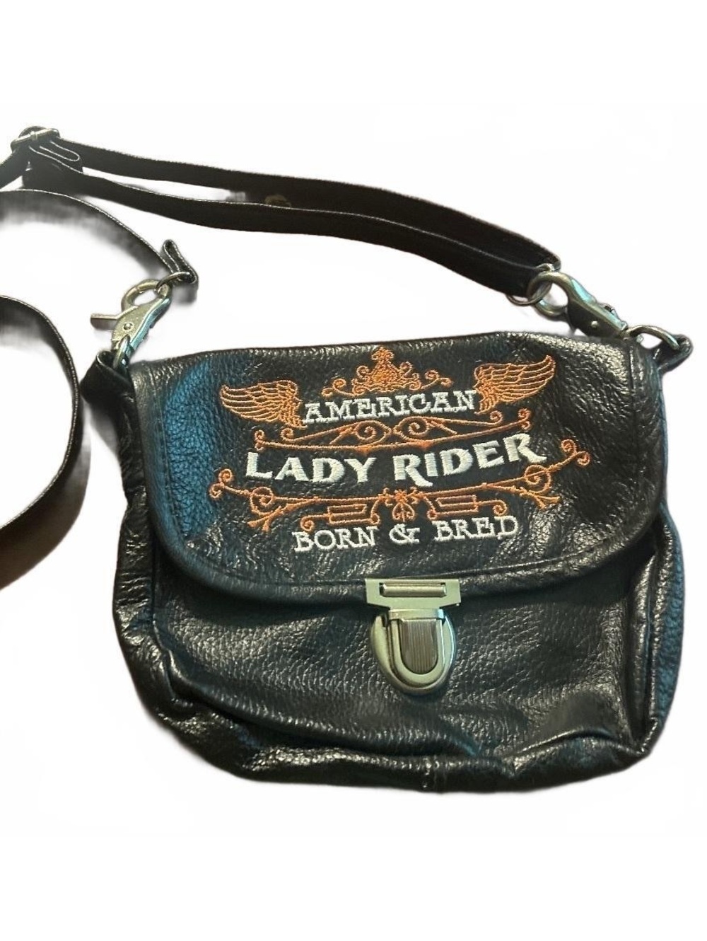 B Good Sports American Lady Rider Black Leather Crossbody Bag